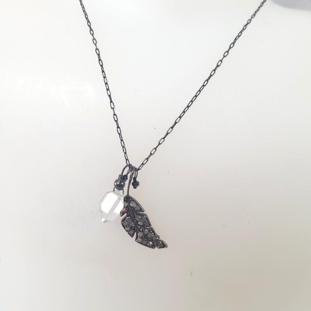 Deb Guyot‎ Designs Sterling Silver Necklace 925 Rhinestone Leaf Crystal Pendant